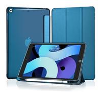 4UBonLife Case for iPad 9th/8th/7th Generation 10.2 inch 2021/2020/2019 with Pencil Holder, Slim Stand Protective Case with Translucent Frosted Hard Back Cover Shell, Peacock Blue