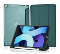 4UBonLife Case for iPad 9th/8th/7th Generation 10.2 inch 2021/2020/2019 with Pencil Holder, Slim Stand Protective Case with Translucent Frosted Hard Back Cover Shell, Night Green