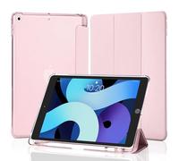 4UBonLife Case for iPad 9th/8th/7th Generation 10.2 inch 2021/2020/2019 with Pencil Holder, Slim Stand Protective Case with Translucent Frosted Hard Back Cover Shell, Pink