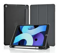 4UBonLife Case for iPad 9th/8th/7th Generation 10.2 inch 2021/2020/2019 with Pencil Holder, Slim Stand Protective Case with Translucent Frosted Hard Back Cover Shell, Dark Gray