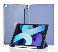 4UBonLife Case for iPad 9th/8th/7th Generation 10.2 inch 2021/2020/2019 with Pencil Holder, Slim Stand Protective Case with Translucent Frosted Hard Back Cover Shell, Lavender Gray