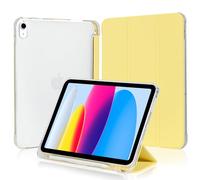 4UBonLife Case for iPad A16 11th Generation 11 Inch 2025, iPad 10th Generation Case 10.9 inch 2022, Slim Stand Smart Cover with Pencil Holder, TPU Soft Translucent Frosted Back Shell, Yellow