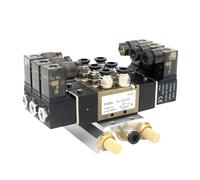 4V120-06 DC24V 12V AC220V AC110V 2 Positions 5 Way Quadruple Solenoid Valve Aluminum Base Fitting Mufflers Set 3 4 5 6 Stations(DC12V 8mm Fittings)