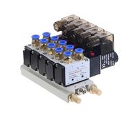 4V210-08 DC 12V 24/AC110V 220V Quintuple Solenoid Valve 6/8/10mm Connectors Silencers Base Set6-02 IDGTTLDF(12mm Fittings,DC12V)