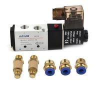 4V210-08 DC 24V Solenoid Pneumatic Valve 5 Port 2 Position with Muffler and PC6-02 Connectors, Aluminum Alloy Body for Industrial Use