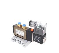 4V210-08 DC12V 24V AC110V 220V 380V 2 Positions 5 Way Quadruple Solenoid Valve Aluminum Base Fitting Mufflers Set 1-10 Stations(9 Stations,AC220V)