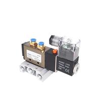 4V210-08 DC12V 24V AC110V 220V 380V 2 Positions 5 Way Quadruple Solenoid Valve Aluminum Base Fitting Mufflers Set 1-10 Stations(5 Stations,DC24V)