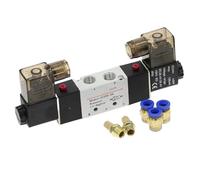 4V220-08 Air Pneumatic Double Coil Solenoid Valve 5 Way 2 Position 1/4" 1/8" DC12V DC24V AC110V AC220V with Fittings Muffler(PC6mm Fittings,AC 110V)
