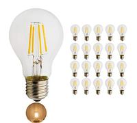4W E27 A60 Edison Screw LED Filament Bulb, 40W Incandescent Equivalent, Warm White 2700K, Vintage Globe Lamp Bulbs, Non-Dimmable, 20 Pack