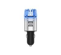 4WDKING Car Air Purifier Ionizer, 12V Plug-in Car Air Freshener Gadgets with Dual USB Charger Removes Cigarette Smoke, Pet and Food Odor, Ionic Ozone (Silver)