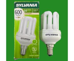 4x 11W (=50W) Sylvania CFL Mini Stick 2700K Low Energy Light Bulbs SES E14 Lamp [EEK: A]
