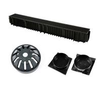 4x 1m Lengths Clark Drain CD422 (new mesh grating) A15 Drainage Channel with 1x Stopend & Outlet Pack CD402 & 1 Leaf Guard CD403