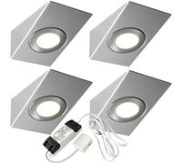 Loops 4x BRUSHED NICKEL Wedge Surface Under Cabinet Kitchen Light & Driver Kit - Natural White LED in Metallics Loops Metallics