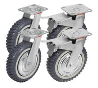 4x 200mm Heavy-Duty Industrial Swivel Caster Wheels with 2 Brakes - 1000KG Capacity - No Floor Marks, Silent 360° Rotation - 8” Grey Rubber Wheels for Furniture & Trolleys