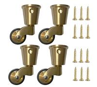 4x 25mm Solid Brass Cup Casters - Polished Antique Swivel Wheels with Rubber, 150kg Load Capaci, Perfect for Fur, Chairs, Sofas - Includes Screws
