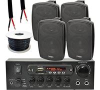 4x - 4” 60W Black Wall Mounted Outdoor/Indoor Speakers & Bluetooth Amplifier Kit | SMART HOME Multi-Room | BBQ Garden Party Restaurant System | External Audio | HiFi Wireless Music Streaming