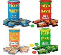 4x 42g Toxic Waste Sour Candy - Blue, Orange, Red, Green - Fruit Flavour Sour Hard Boiled Sweet - Bundled by GetInStyle Shop