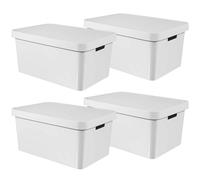 4x 45L Storage Box with Lid Handles XL Size Sturdy Curver Basket Home Office UK