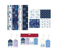 4x 4M Blue Christmas Wrapping Paper Midnight Forest Gift Wrap 16 Tags