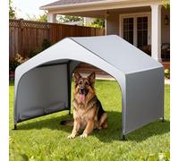 4'x 4'x 3.3' Dog Shade Shelter, Outdoor Dog Tent Dog House Canopy with Rain Curtain Waterproof, Sun Protection with Ground Stakes for Pet Medium Large Dogs, Cats, Pigs, Chicken, Goose