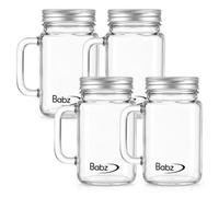 4X 560Ml Coloured Glass Mason Jars - Durable Handled Drinking Cups & Small Parts Storage For Workshop