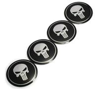 4x 56mm 2.2" 3D Wheel Center Hub Cap Punisher Skull Emblem Badge Decal Sticker (Black)