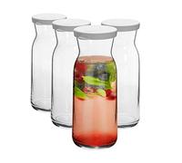 4X 700ml Glass Water Jug - 'Brocca' Range - Juice Carafe Decanter with Silicone Lid for Water, Wine, Iced Tea - By Argon Tableware