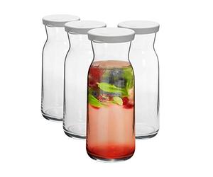 4X 700ml Glass Water Jug - 'Brocca' Range - Juice Carafe Decanter with Silicone Lid for Water, Wine, Iced Tea - By Argon Tableware