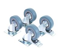 4x 75mm Rubber Swivel Trolley Castor Brake Solid Rubber Swivel Castor Wheels
