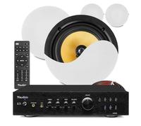 4x 8" Ceiling Speaker System with HiFi Amplifier, Complete Home Audio Kit with Bluetooth Amp, Optical TV Input, Flush-Mount Coaxial Speakers, 140° Dispersion, 40Hz-20kHz Range, Slimline Grilles