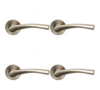 4X Air Twisted Angular Design Lever On Slim Round Rose Concealed Fix Satin Steel