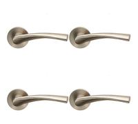 4x AIR Twisted Angular Design Lever on Slim Round Rose Concealed Fix Satin Steel