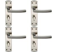 4X Arched Lever On Bathroom Backplate Door Handle Thumbturn Lock Satin Steel