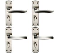 4x Arched Lever on Bathroom Backplate Door Handle Thumbturn Lock Satin Steel