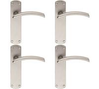 4X Arched Lever On Latch Backplate Door Handle 170 X 42mm Satin Chrome