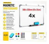4X Atek 500X350mm Magnetic Dry Wipe Whiteboard Wall Mounted With 3 Markers Magnets & Eraser