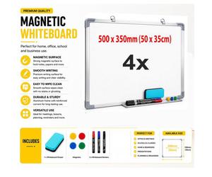 4X Atek 500X350mm Magnetic Dry Wipe Whiteboard Wall Mounted With 3 Markers Magnets & Eraser
