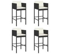 vidaXL Bar Stools 4 pcs with Cushions Black Poly Rattan, Black
