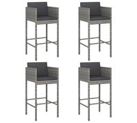 4x Bar Stools with Cushions Grey Poly Rattan Kitchen Breakfast Chair vidaXL