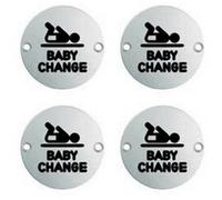4X Bathroom Door Baby Change Sign 64mm Fixing Centres 76mm Dia Satin Steel