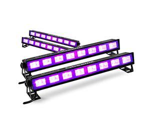 4X BeamZ BUV93 UV Light Bar Washers Party Set, Plug and Play UV LED Blacklight Bars, 8X 3W LEDs Per Bar, Parabolic Reflectors, Mounting Brackets, Glow Effect for Stage, DJ, Events, Clubs