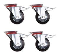 4X Black Rubber Braked Swivel Castor Wheels - 100mm/4" Furniture Castors