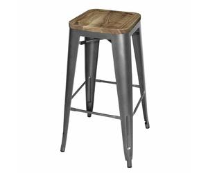 4x Bolero Grey Steel Bistro High Stools With Wooden Seatpad 770x430x430mm Chair