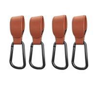 4X Buggy Clip Leather Style Universal Pram Hooks for Stroller, Pushchair, and Buggy Strong Clips for Shopping Bags, Baby Diaper Backpack and Handbags Stylish, Durable, and Easy to Attach (Brown)