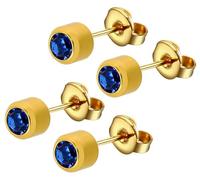 4x Caflon Official Blu Ear Piercing Crystal Studs | Gold Plated Surgical Steel | Regular Size 4mm | September Birthstone Crystal Sapphire - Bundled by GetInStyle Shop