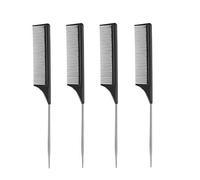 4x Carbon Fibre Comb, Rat Tail Hair Comb with Stainless Steel Pin, Steel Pin Heat Resistant Comb, Professional Sectioning Tail Comb, Salon Hair Cutting Anti-static Styling Teasing Comb (Black)