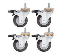 4X Caster Wheels,Trolley Furniture Caster,M14/M16 Swivel Threaded Rod,Heavy Duty,with Brake,Rubber Swivel Castor Wheel,Maximum Load Capacity 344 kg (4 brake 4inM16)