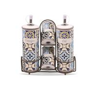 4x Ceramic Container Set 2x 100ml 2x 300ml White Metal Stand
