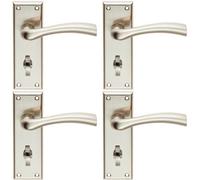 4x Chunky Curved Tapered Handle on Bathroom Backplate 150 x 50mm Satin Nickel