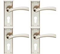 4x Chunky Curved Tapered Handle on Euro Lock Backplate 150 x 50mm Satin Nickel